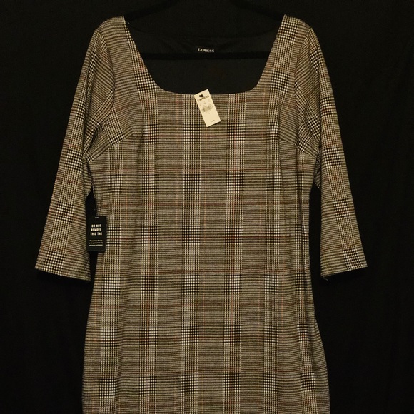 NWT EXPRESS Plaid Square Neck Sheath Dress - Picture 5 of 6
